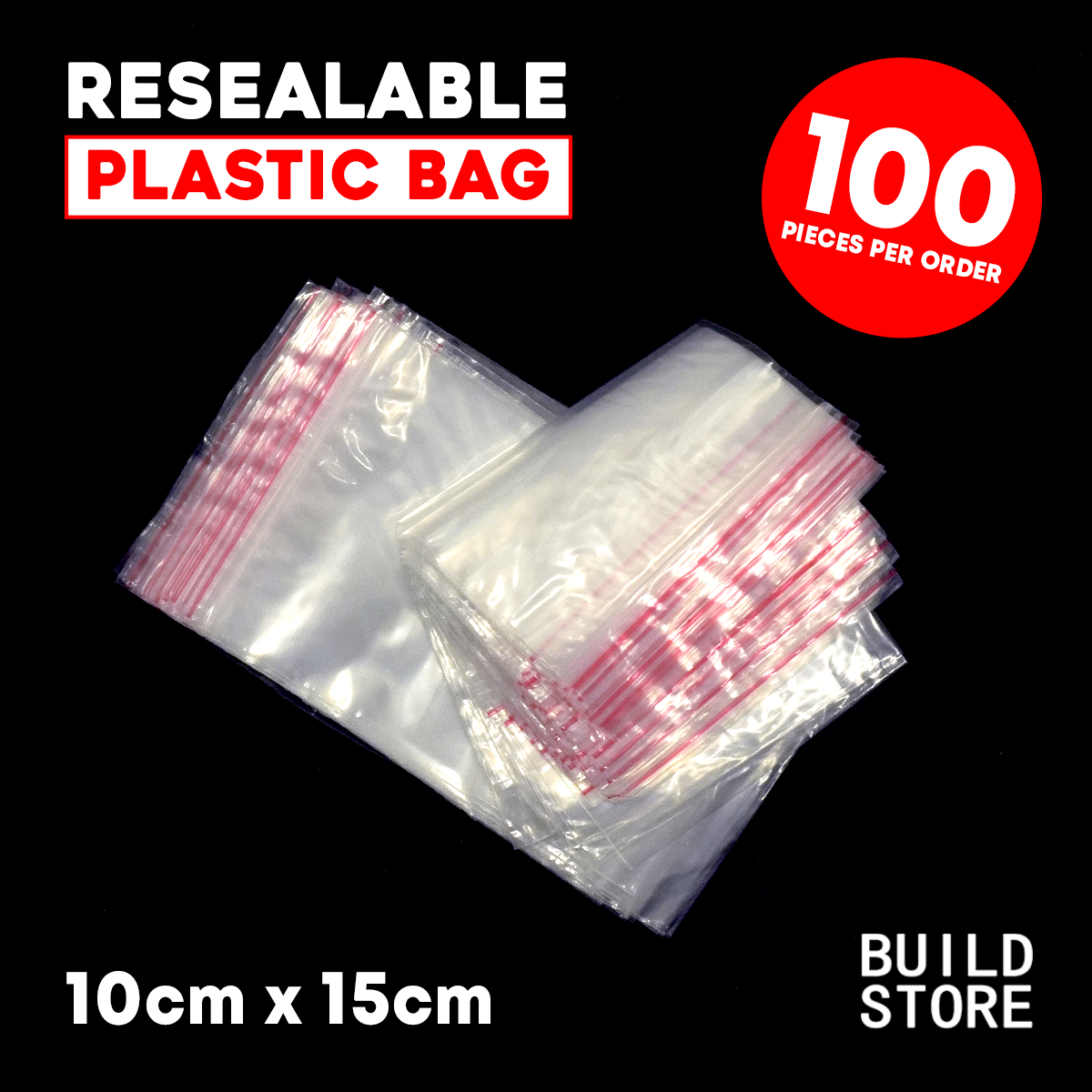 100 Pcs Resealable Zip Lock Bag