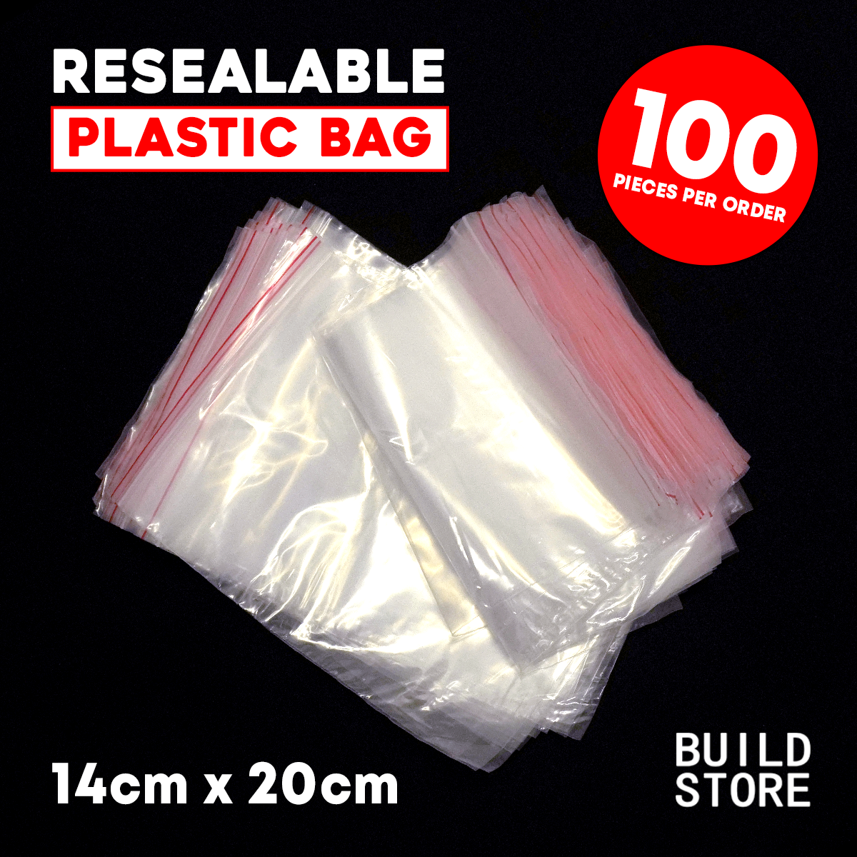 100 Pcs Resealable Zip Lock Bag