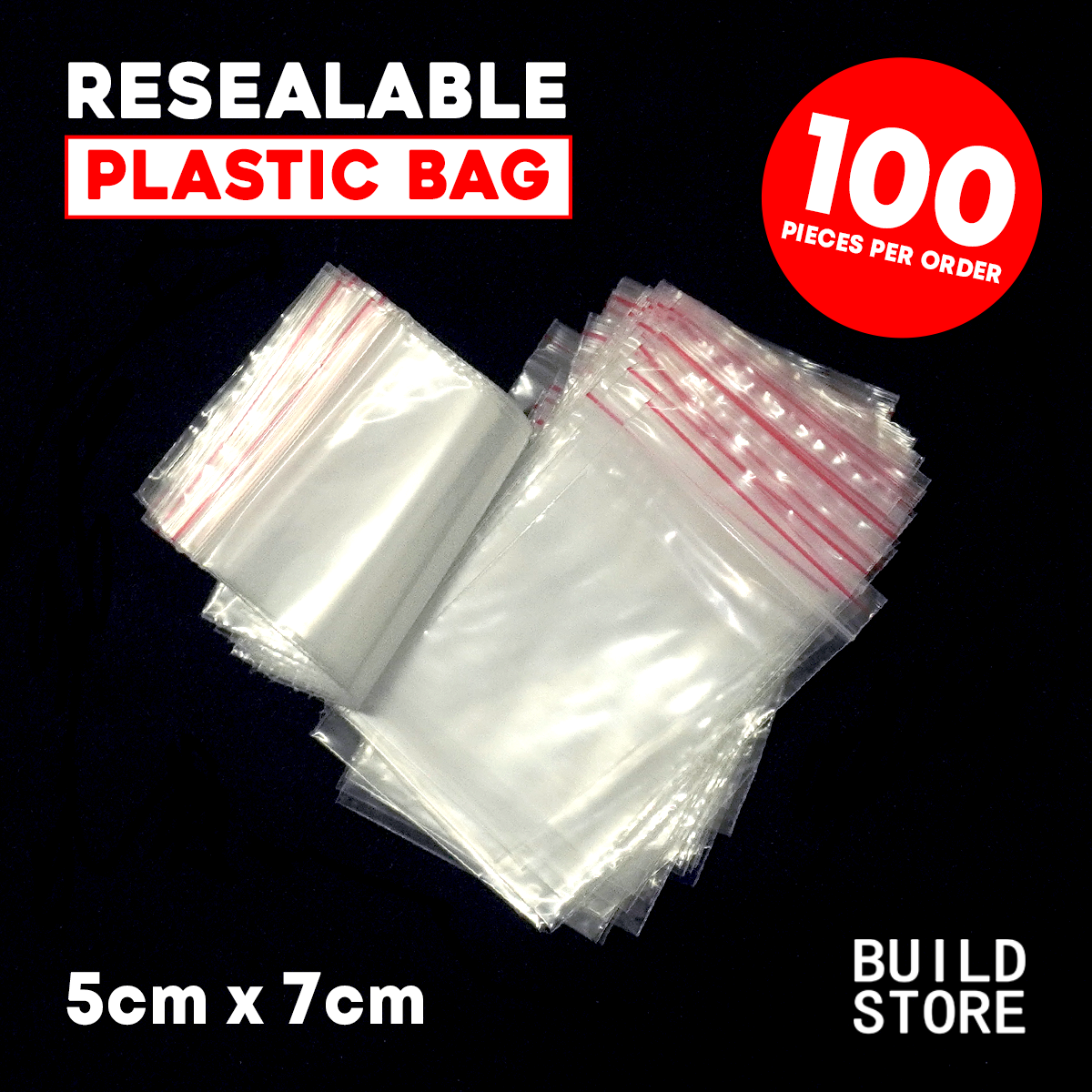 100 Pcs Resealable Zip Lock Bag