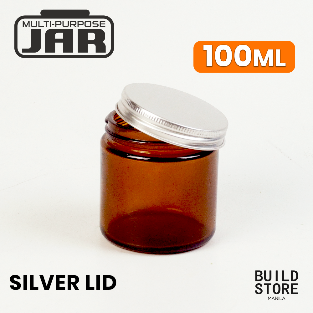 Clear or Amber Glass Jar Container for Candle Making DIY Art Jar with Black Silver Metal Lid Cosmetic