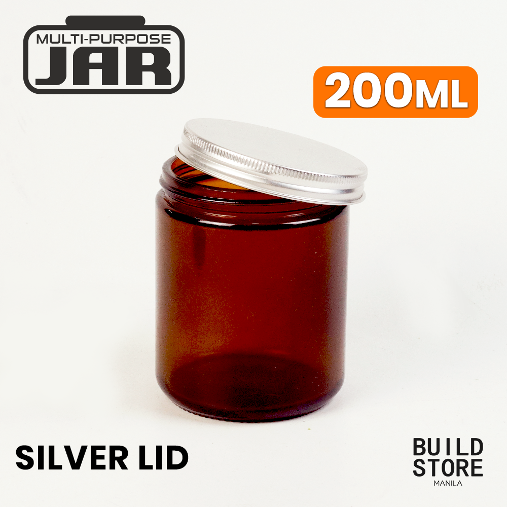 Clear or Amber Glass Jar Container for Candle Making DIY Art Jar with Black Silver Metal Lid Cosmetic