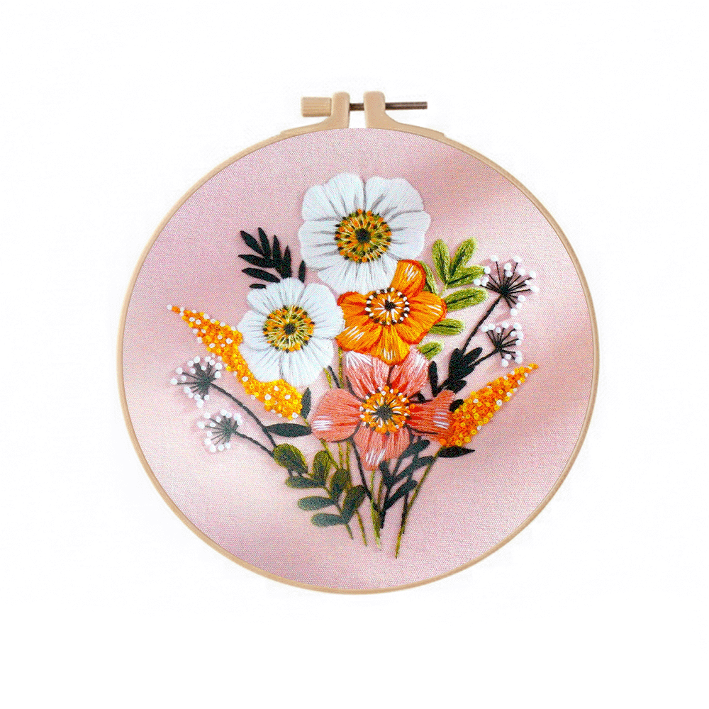 [ SET ] Embroidery Beginner Kit with Threads Tools | Embroidery Stitching Kit  Flowers Plants Animal