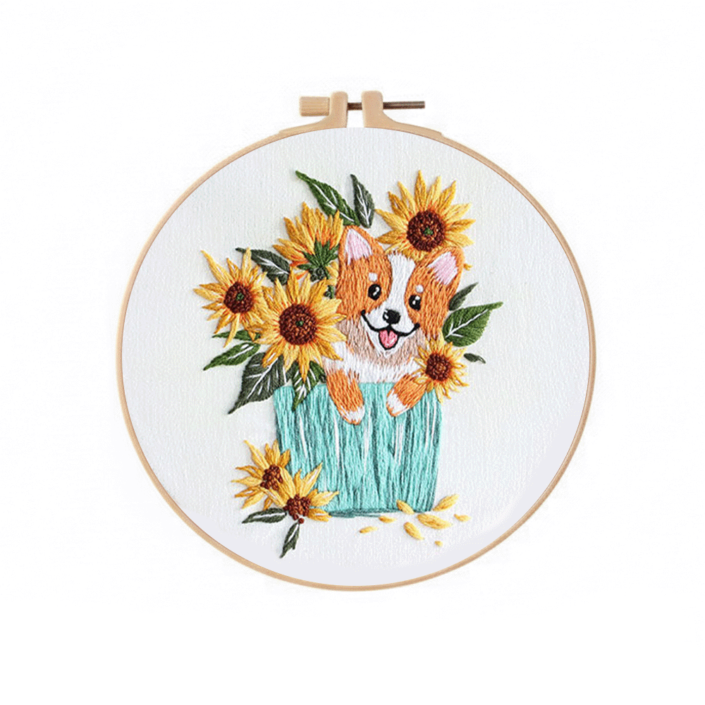 [ SET ] Embroidery Beginner Kit with Threads Tools | Embroidery Stitching Kit  Flowers Plants Animal