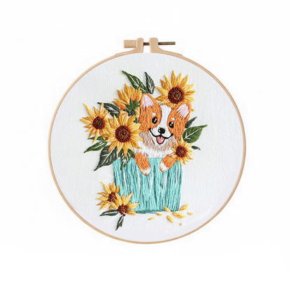 [ SET ] Embroidery Beginner Kit with Threads Tools | Embroidery Stitching Kit  Flowers Plants Animal
