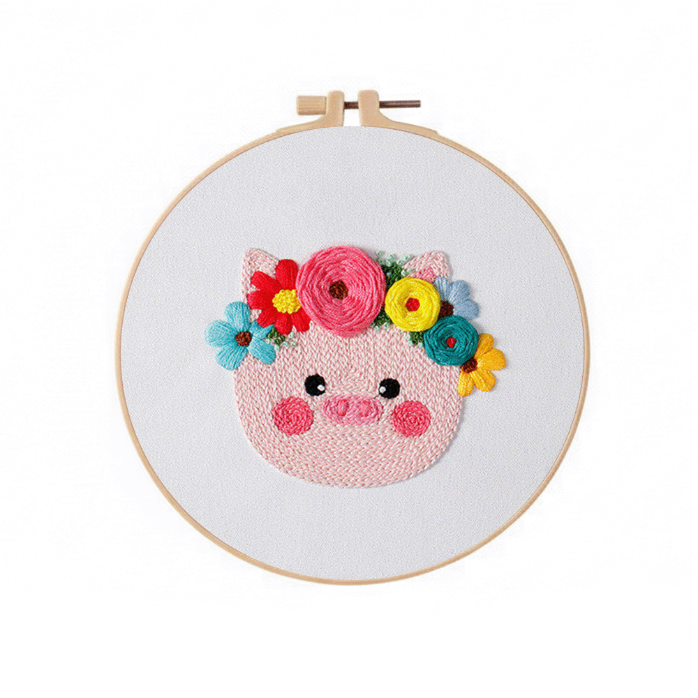 [ SET ] Embroidery Beginner Kit with Threads Tools | Embroidery Stitching Kit  Flowers Plants Animal