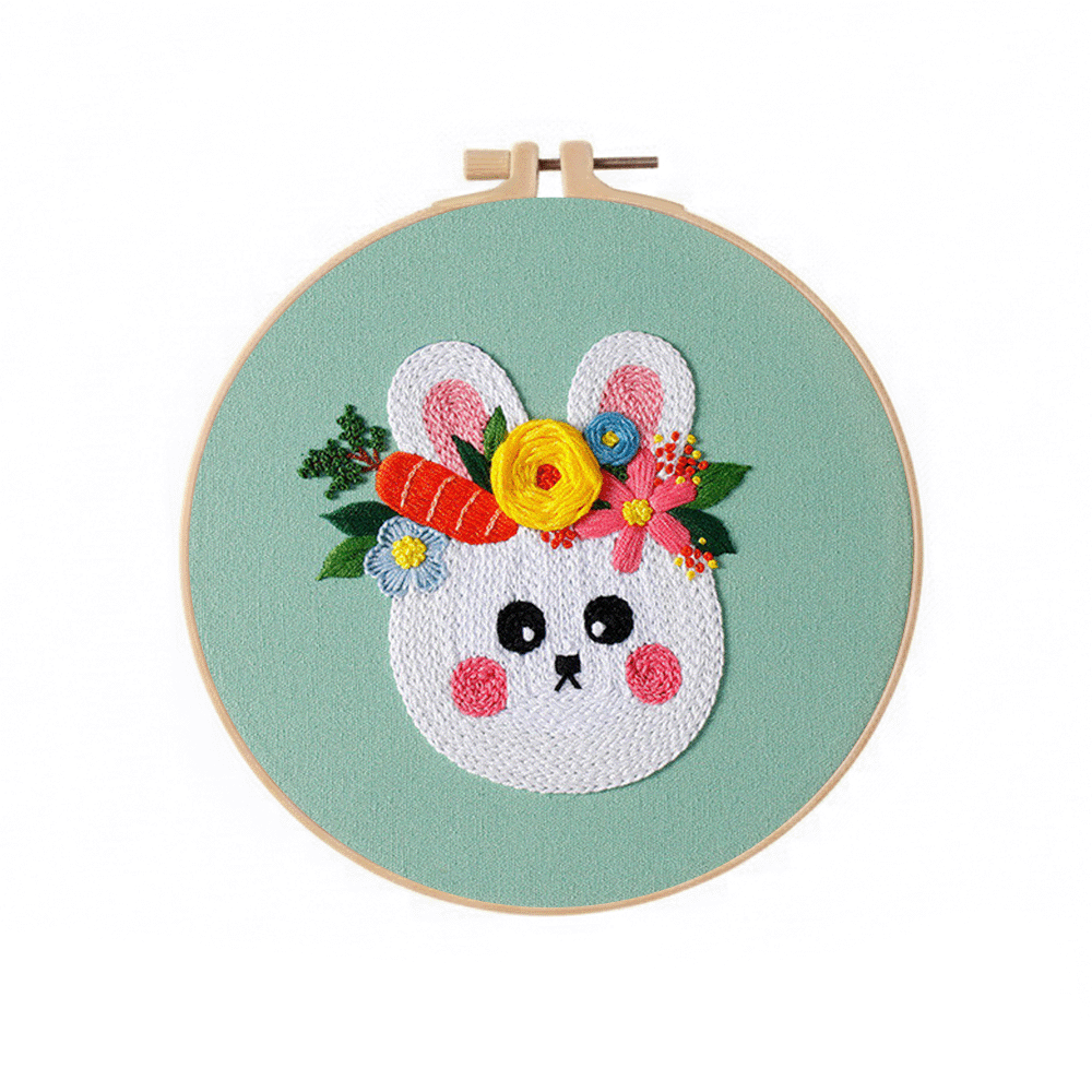 [ SET ] Embroidery Beginner Kit with Threads Tools | Embroidery Stitching Kit  Flowers Plants Animal