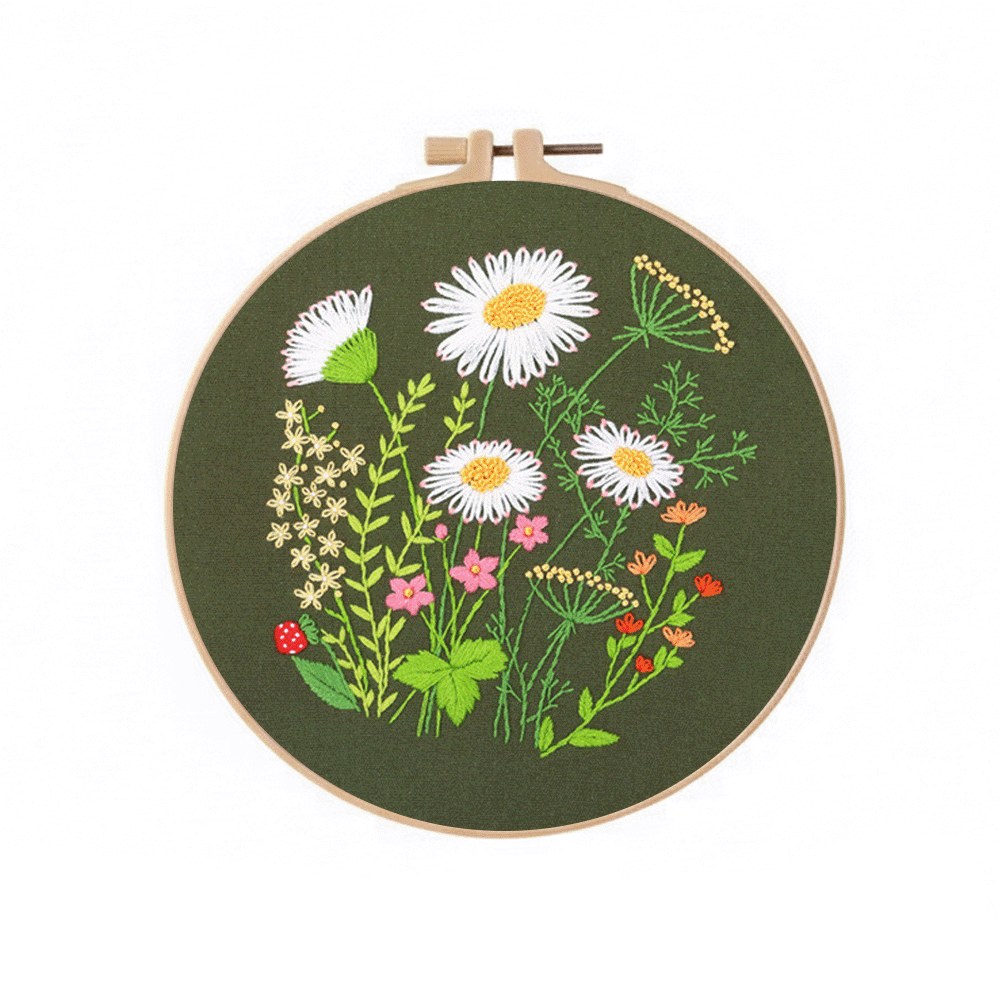 [ SET ] Embroidery Beginner Kit with Threads Tools | Embroidery Stitching Kit  Flowers Plants Animal