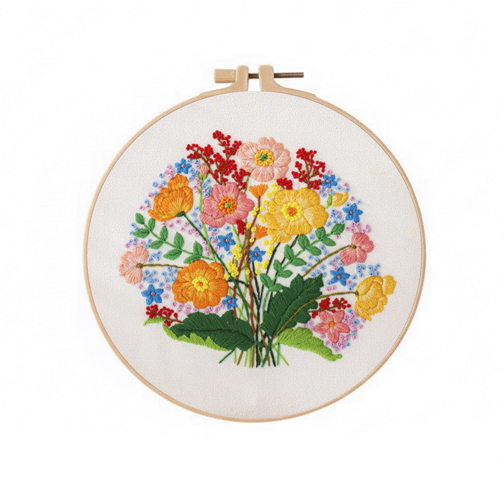 [ SET ] Embroidery Beginner Kit with Threads Tools | Embroidery Stitching Kit  Flowers Plants Animal