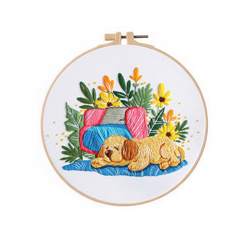 [ SET ] Embroidery Beginner Kit with Threads Tools | Embroidery Stitching Kit  Flowers Plants Animal