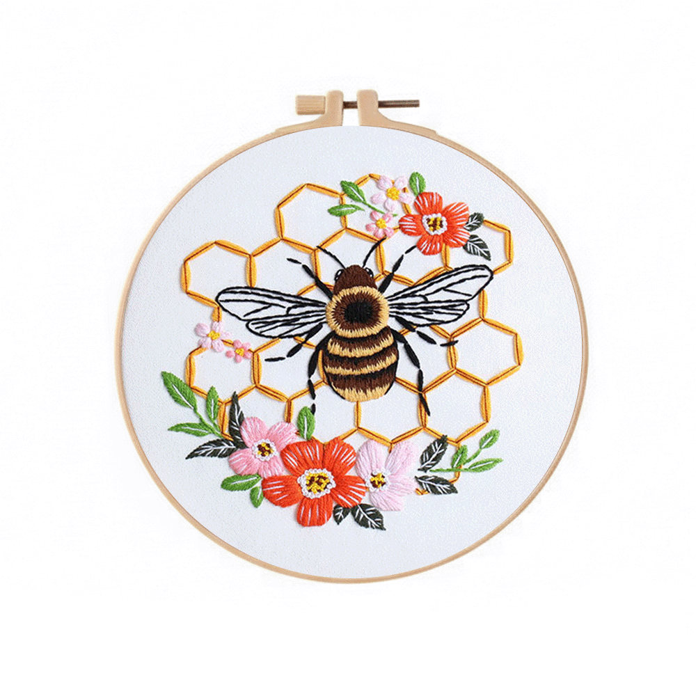 [ SET ] Embroidery Beginner Kit with Threads Tools | Embroidery Stitching Kit  Flowers Plants Animal