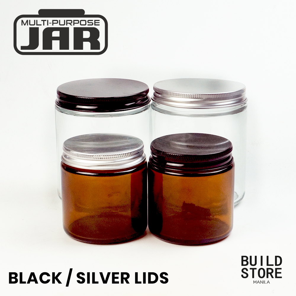 Clear or Amber Glass Jar Container for Candle Making DIY Art Jar with Black Silver Metal Lid Cosmetic