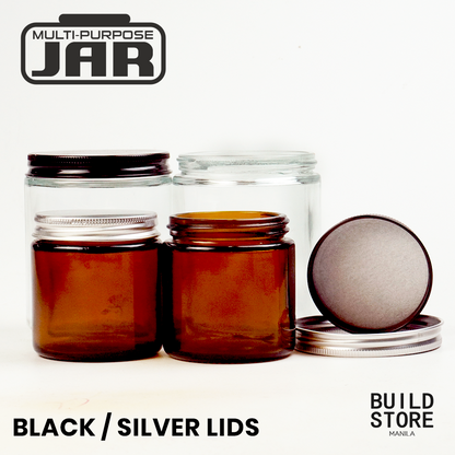 Clear or Amber Glass Jar Container for Candle Making DIY Art Jar with Black Silver Metal Lid Cosmetic