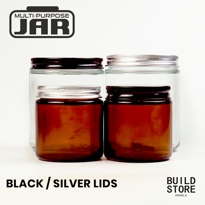 Clear or Amber Glass Jar Container for Candle Making DIY Art Jar with Black Silver Metal Lid Cosmetic