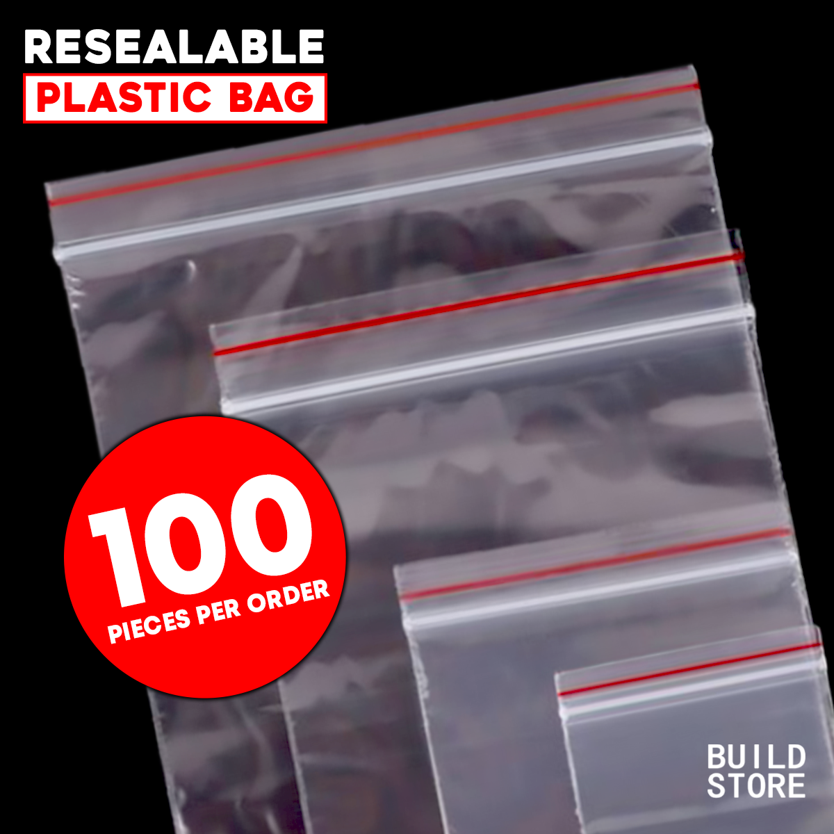 100 Pcs Resealable Zip Lock Bag