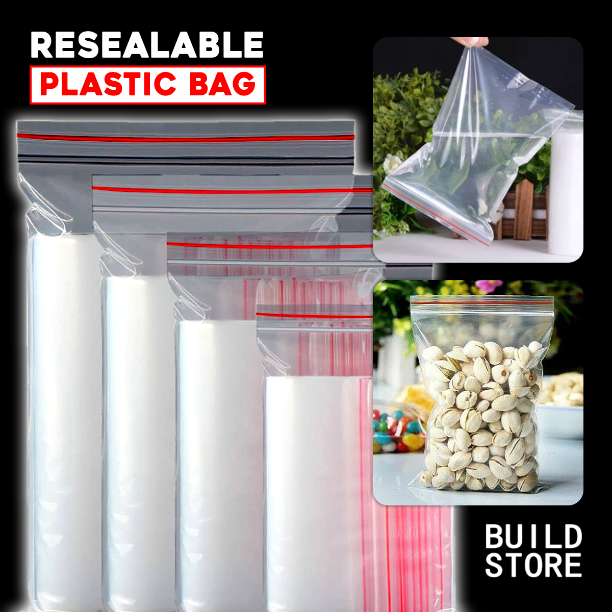 100 Pcs Resealable Zip Lock Bag