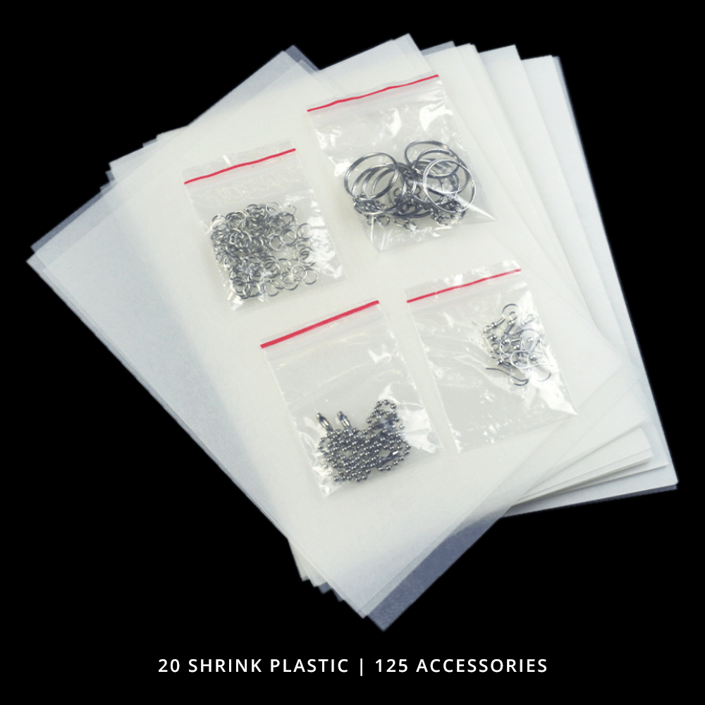 Heat Shrink Paper Plastic Kit with Colored Pencils, Keychain Accessories, and Hole Punch