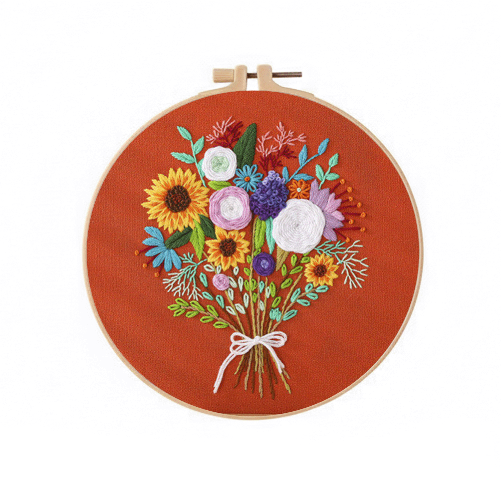 [ SET ] Embroidery Beginner Kit with Threads Tools | Embroidery Stitching Kit  Flowers Plants Animal